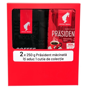 Pachet 2 X cafea macinata Julius Meinl Prasident 250g si cutie metalica cadou Pachet 2 X cafea macinata Julius Meinl Prasident 250g si cutie metalica cadou