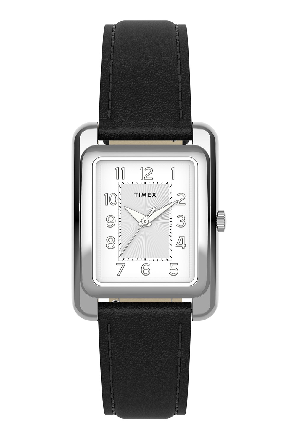 Timex, Ceas dreptunghiular cu o curea din piele Addison, Negru/Argintiu