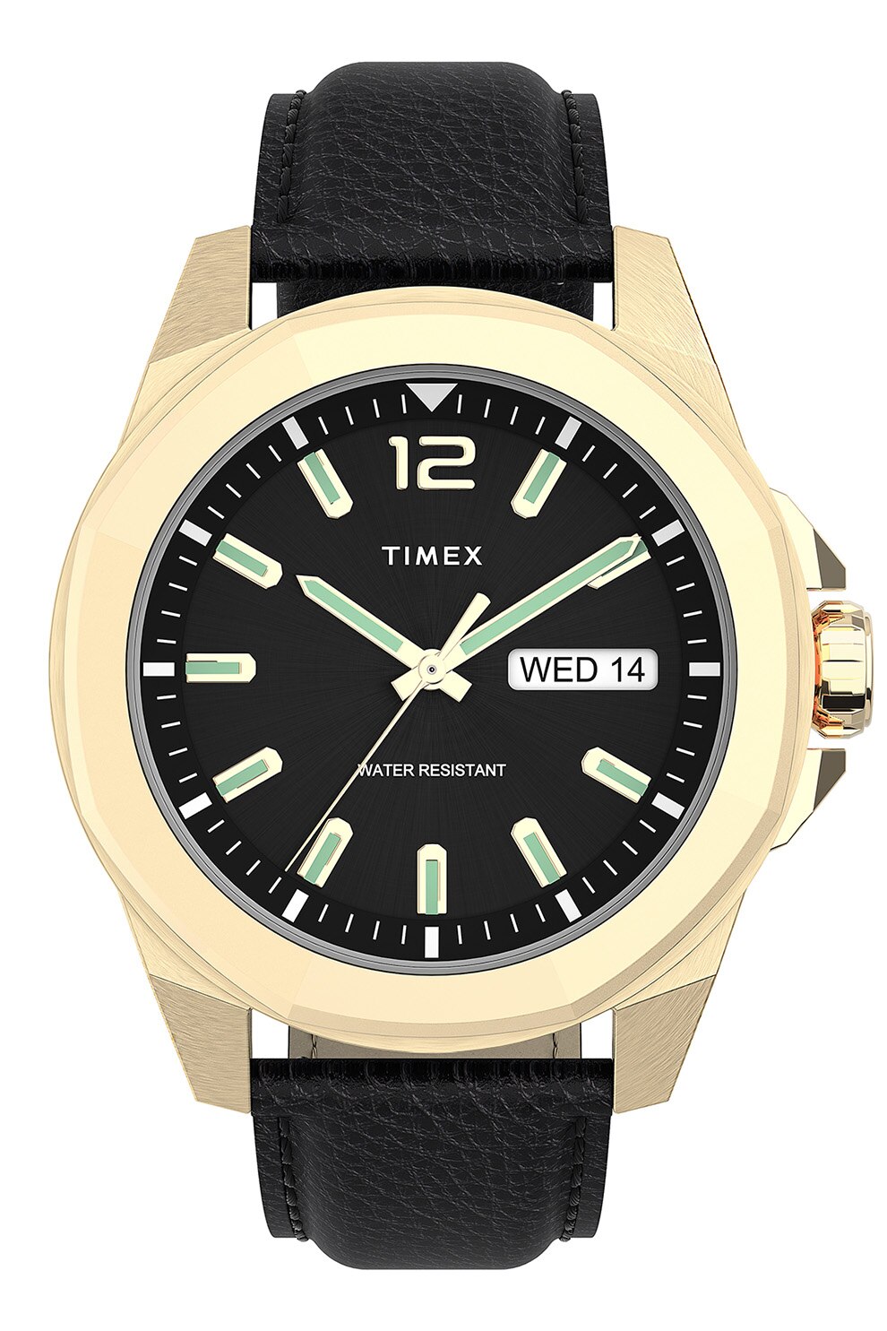 Timex, Ceas analog rotund City Collection Essex Avenue - 44 mm, Negru/Auriu