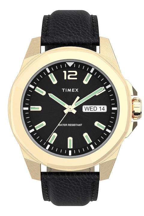 Timex, Овален аналогов часовник City Collection Essex Avenue - 44 мм, Черен / Златист