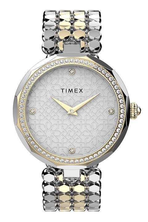 Timex, Часовник City Collection с кристал - 34 мм, Сребрист / Златист