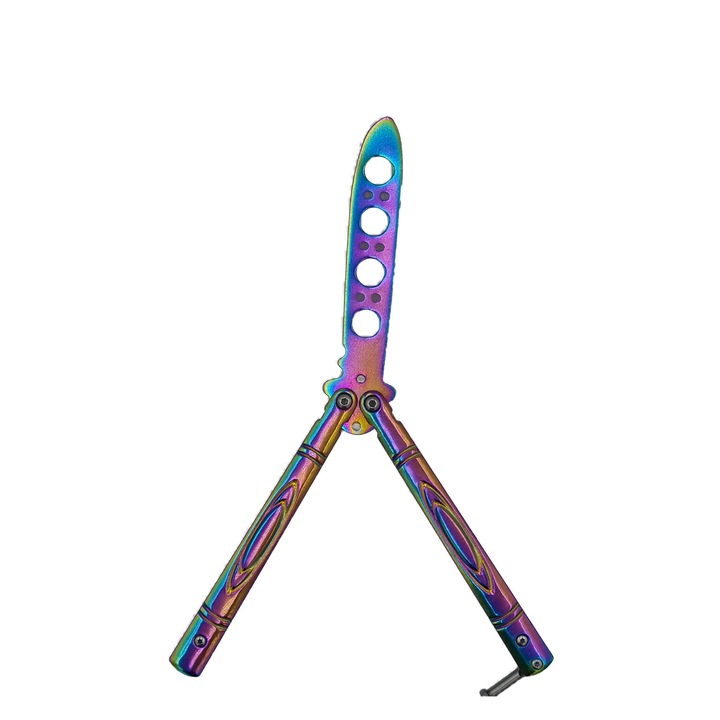 Cutit fluture Butterfly, Balisong 21.50 cm, fade, fara tais, de antrenament, model ovale, Dalimag