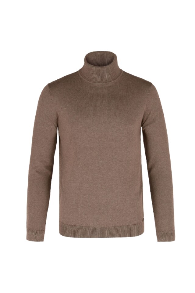 Pulover cu guler inalt pentru barbati, Volcano, MAX, Viscoza/Poliester, Maro, Maro