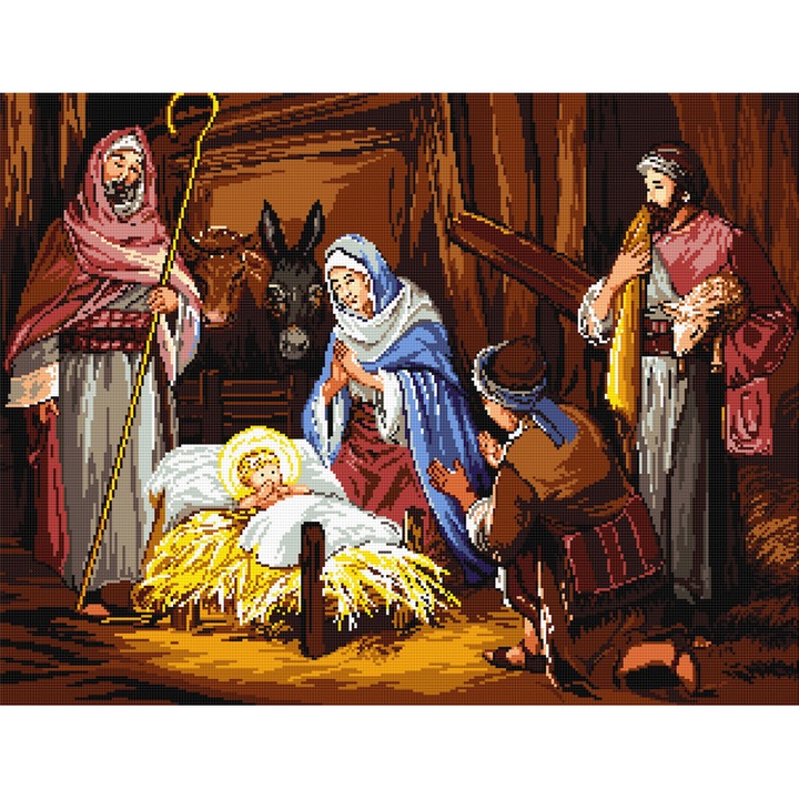 Goblen Adoratia magilor , Hudemas , kit cu diagrama alb-negru , cu fire mouline 23x30cm