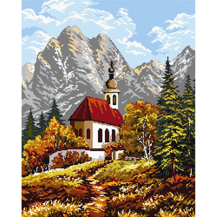 Goblen Toamna , Hudemas , kit imprimat pe panza , cu fire mouline 20x25cm