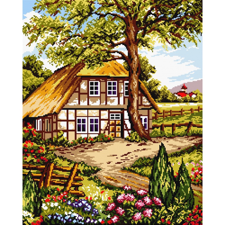 Goblen Vara , Hudemas , kit cu diagrama alb-negru , cu fire mouline 20x25cm