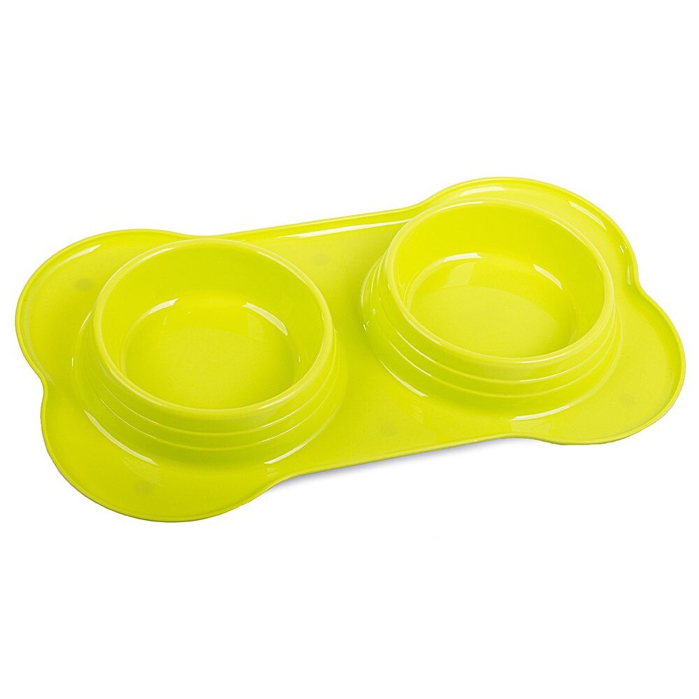 Vas dublu cu suport din plastic, Zola®, pentru hranire animale, 0.4 l x 2, verde
