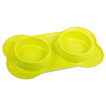Vas dublu cu suport din plastic, Zola®, pentru hranire animale, 0.4 l x 2, verde Vas dublu cu suport din plastic, Zola®, pentru hranire animale, 0.4 l x 2, verde