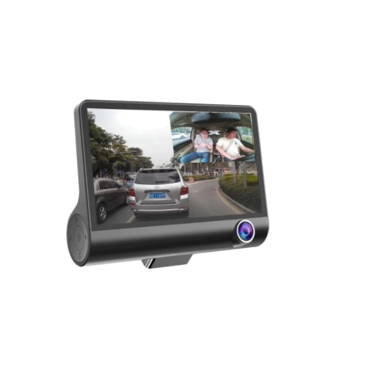 Видеорегистратор JRH, Full-HD, 3 камери - предна/задна/вътрешна, 4-инчов дисплей, G сензор, 170 градуса