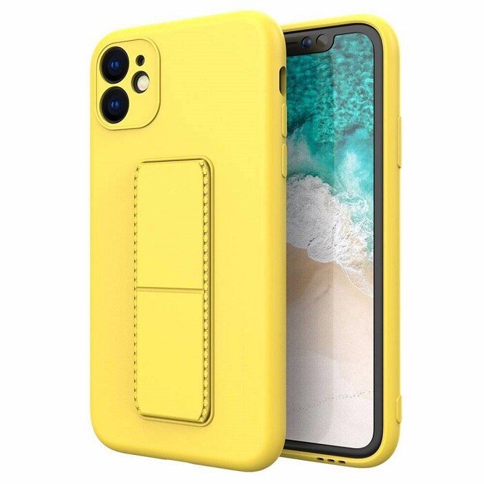 Husa de protectie cu stand metalic magnetic pentru iPhone 12 Pro Max, silicon, Galben, CRB-BBL3209