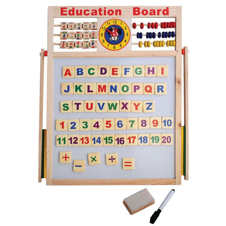 Tablita cu 2 fete Undercover, fata magnetica pentru scris, litere, cifre magnetice si fata neagra pentru colorat, inaltime 47 cm