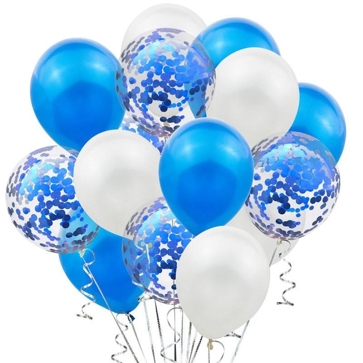 Комплект от 15 парти балона, It's Party Time, сини/бели, 30 см