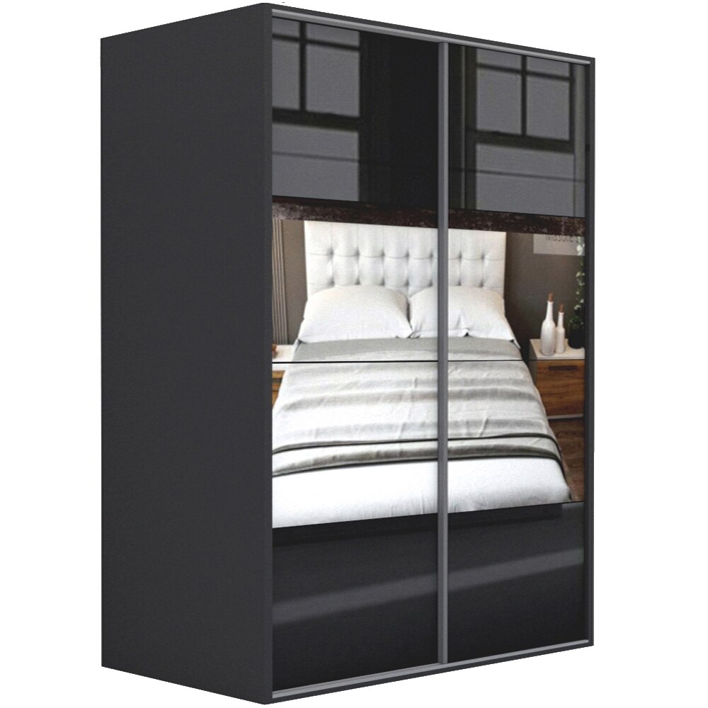 Dressing Genarom LEX C, Negru Lucios / Oglinda, 201 x 240 x 66 cm