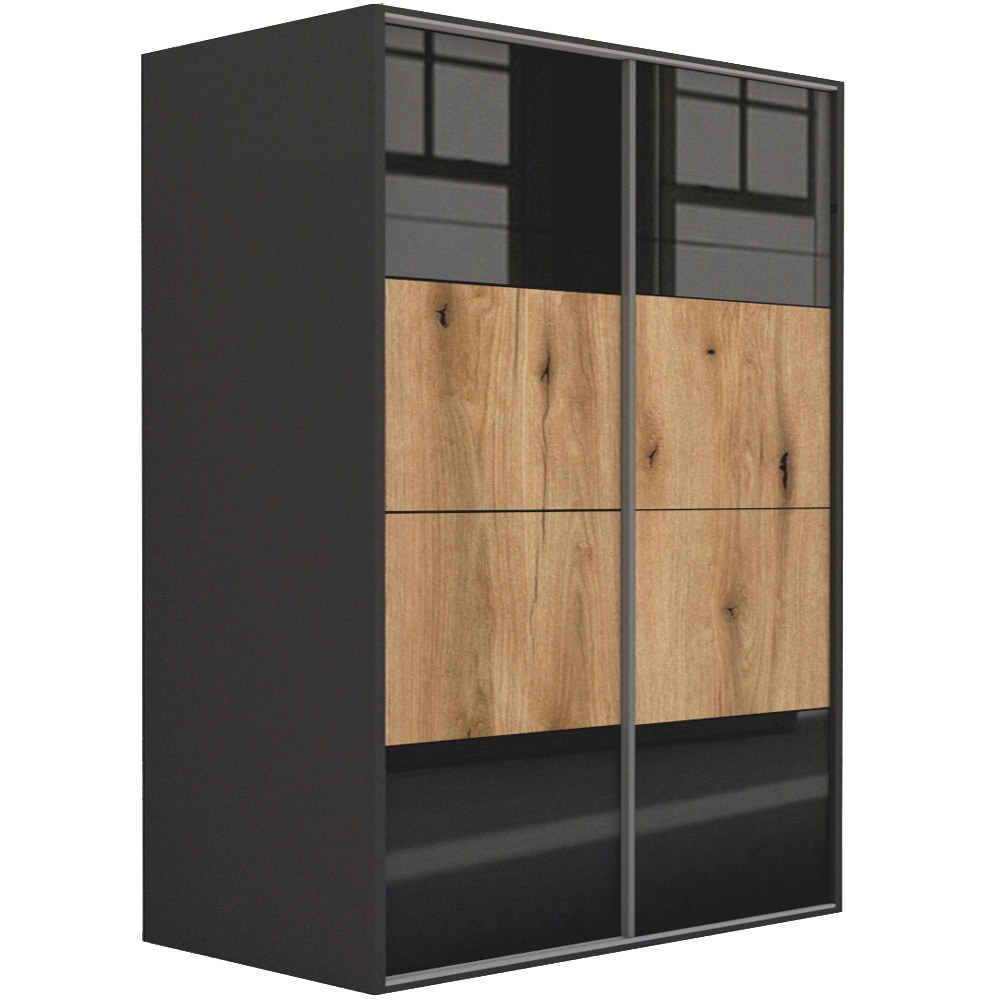 Dressing Genarom LEX A, Negru Lucios / Stejar Wotan, 201 x 240 x 66 cm