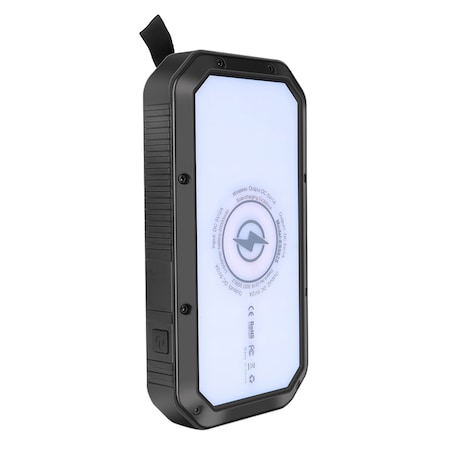 Baterie externa solara HouDeOS™, 20000 mAh, impermeabila, Iluminare LED, Incarcare QI, 17.8 x 9.7 x 2.8 cm, Negru