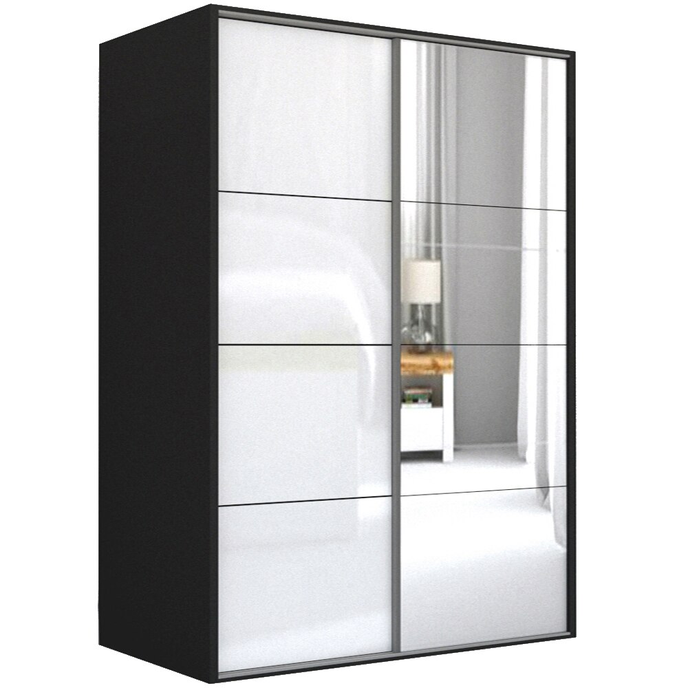 Dressing Genarom LEX D, Gri Lucios / Oglinda L, 201 x 240 x 66 cm