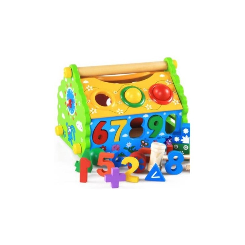 Casuta educativa si interactiva pentru copii, +3 ani, din lemn