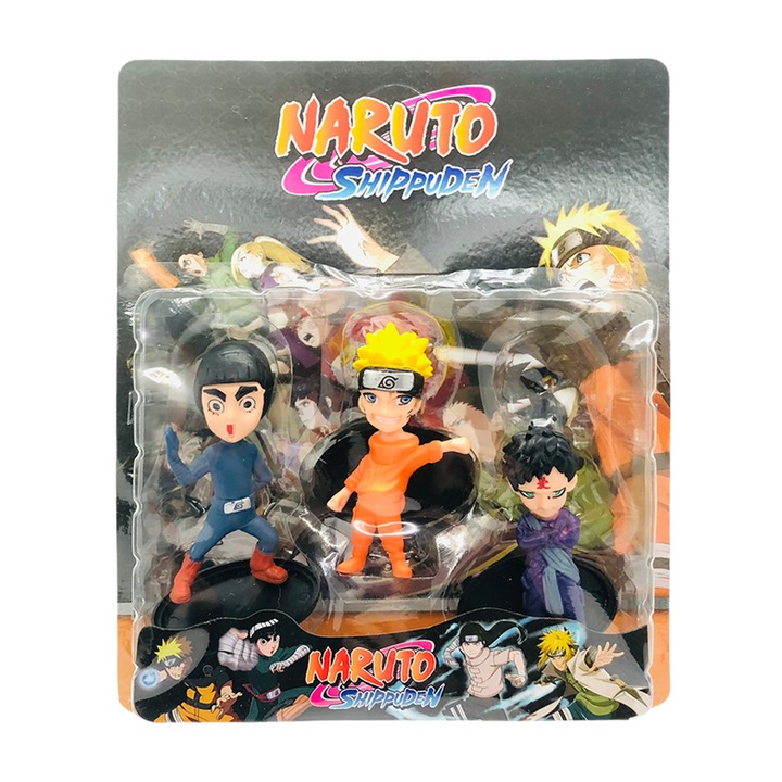 Set 3 Figurine Naruto Shippuden, dimensiune 10 cm, multicolor, Naruto, Gara, Rock Lee, 3 ani