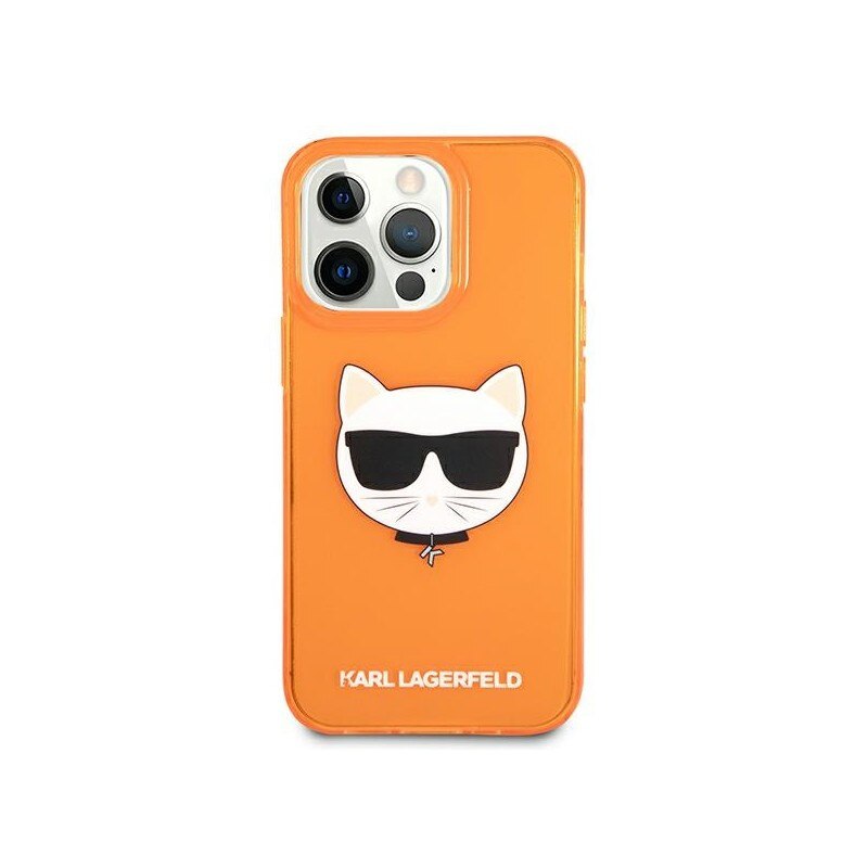 Husa Spate Karl Lagerfeld Compatibila Cu iPhone 13 Pro, Colectia Glitter Choupette Fluo, Orange - 027872