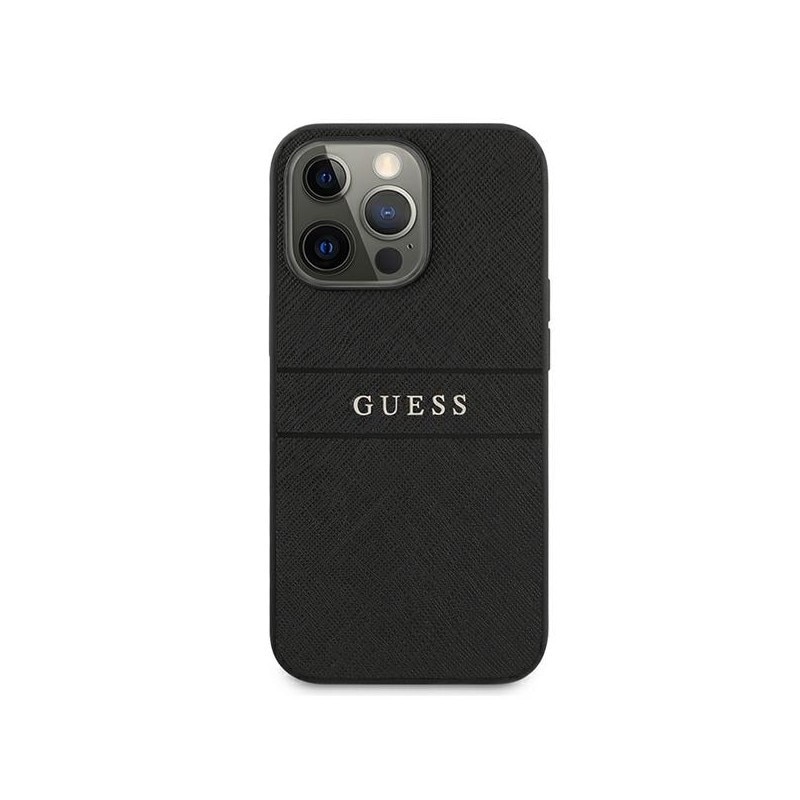 Husa Spate Guess Compatibila Cu iPhone 13 Pro, Colectia Saffiano Strap, Negru - 023454