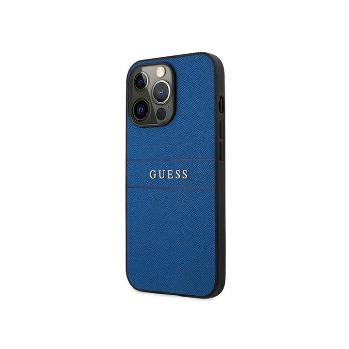 Husa Guess GUHCP13LPSASBBL compatibila cu iPhone 13 Pro, Saffiano Stripe, Albastru