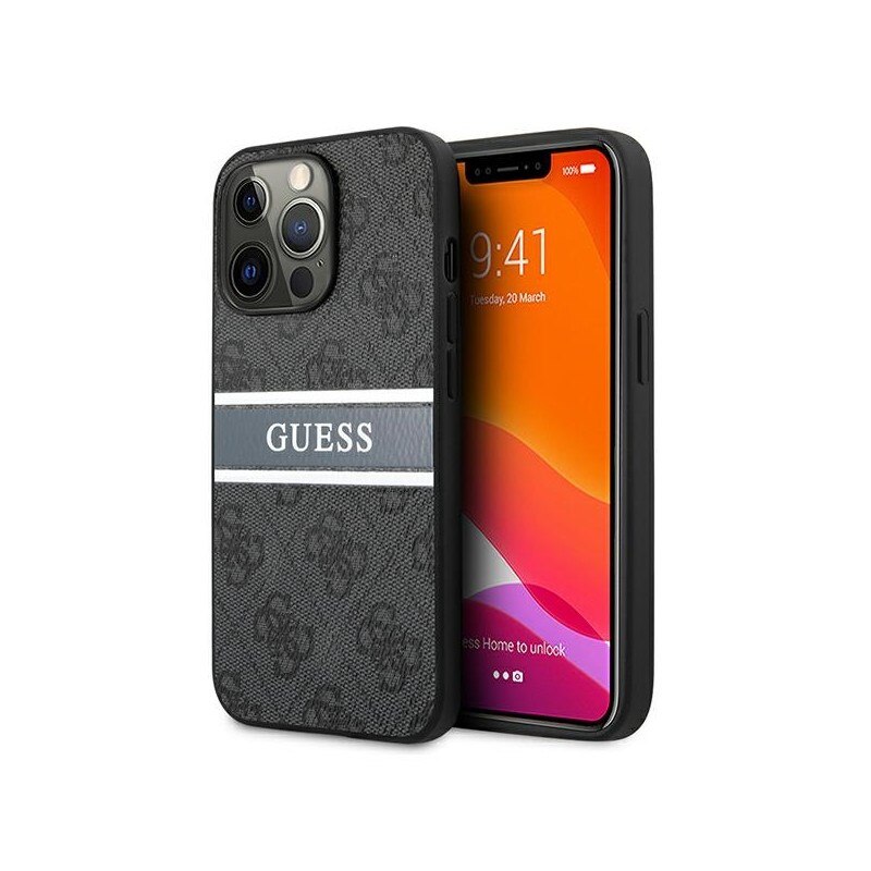 Husa Spate Guess Compatibila Cu iPhone 13 Pro, Colectia 4G Stripe, Gri - 9023614