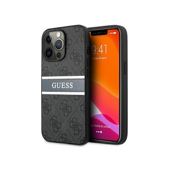 Husa Spate Guess Compatibila Cu iPhone 13 Pro, Colectia 4G Stripe, Gri - 9023614 Husa Spate Guess Compatibila Cu iPhone 13 Pro, Colectia 4G Stripe, Gri - 9023614