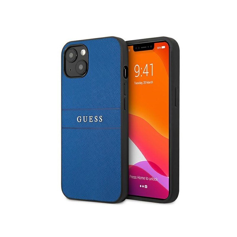 Husa Spate Guess Compatibila Cu iPhone 13, Colectia Saffiano Strap, Albastru - 023522