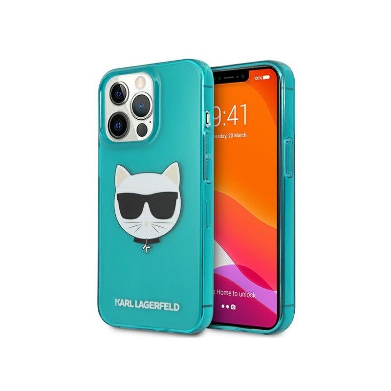 Husa Spate Karl Lagerfeld Compatibila Cu iPhone 13 Pro, Colectia Glitter Choupette Fluo, Albastru - 027797