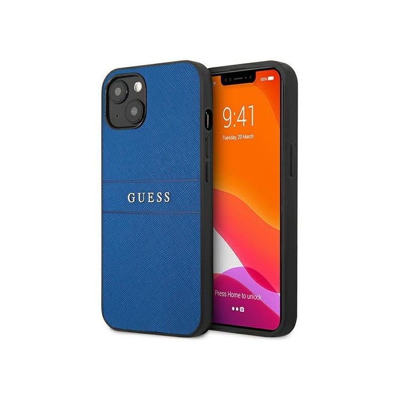 Husa Spate Guess Compatibila Cu iPhone 13 Mini, Colectia Saffiano Strap, Albastru - 023515