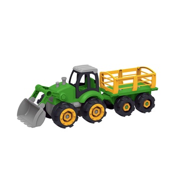 Tractor cu remorca si surubelnita DIY, 45 cm Toi-Toys Tractor cu remorca si surubelnita DIY, 45 cm Toi-Toys