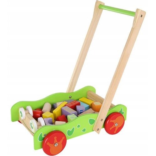 Carucior si antepremergator copii 1 an +, lemn, Zola®, cu 22 cuburi multicolore, 43x26x36 cm