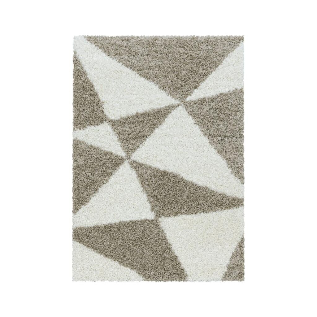 Covor modern cu fir lung Shaggy Tango 3101, 280x370cm, 100% polipropilena,gramaj , 2200g/mp, inaltime fir 3 cm , model triunghiuri, culoare beige