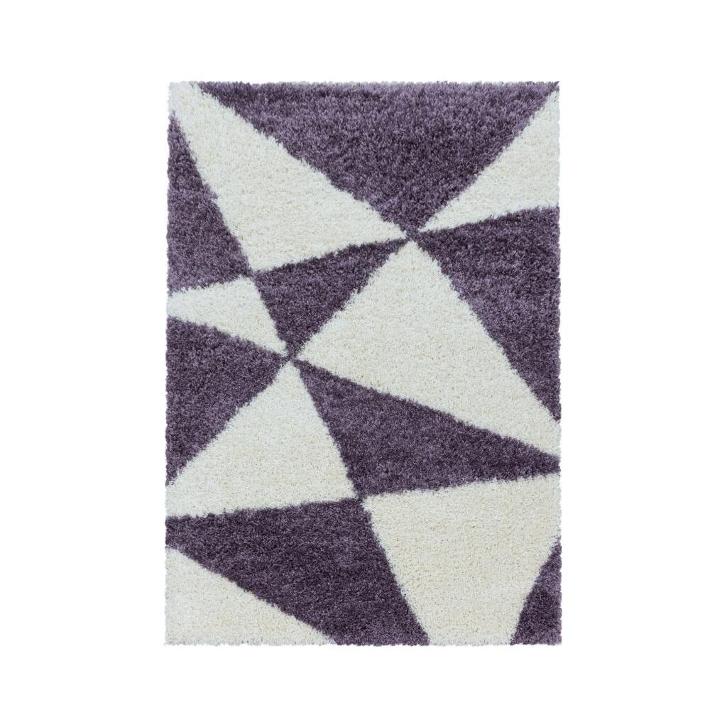 Covor modern cu fir lung Shaggy Tango 3101, 60x110cm, 100% polipropilena,gramaj , 2200g/mp, inaltime fir 3 cm , model triunghiuri, culoare lila