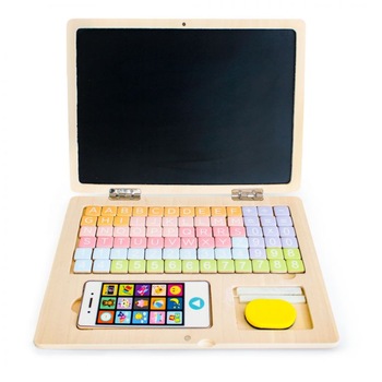 Laptop Educational din Lemn pentru Copii, Bigshot BSG068N, Tabla Magnetica, Elemente Colorate, 30 x 22 x 22 cm, Natur Laptop Educational din Lemn pentru Copii, Bigshot BSG068N, Tabla Magnetica, Elemente Colorate, 30 x 22 x 22 cm, Natur