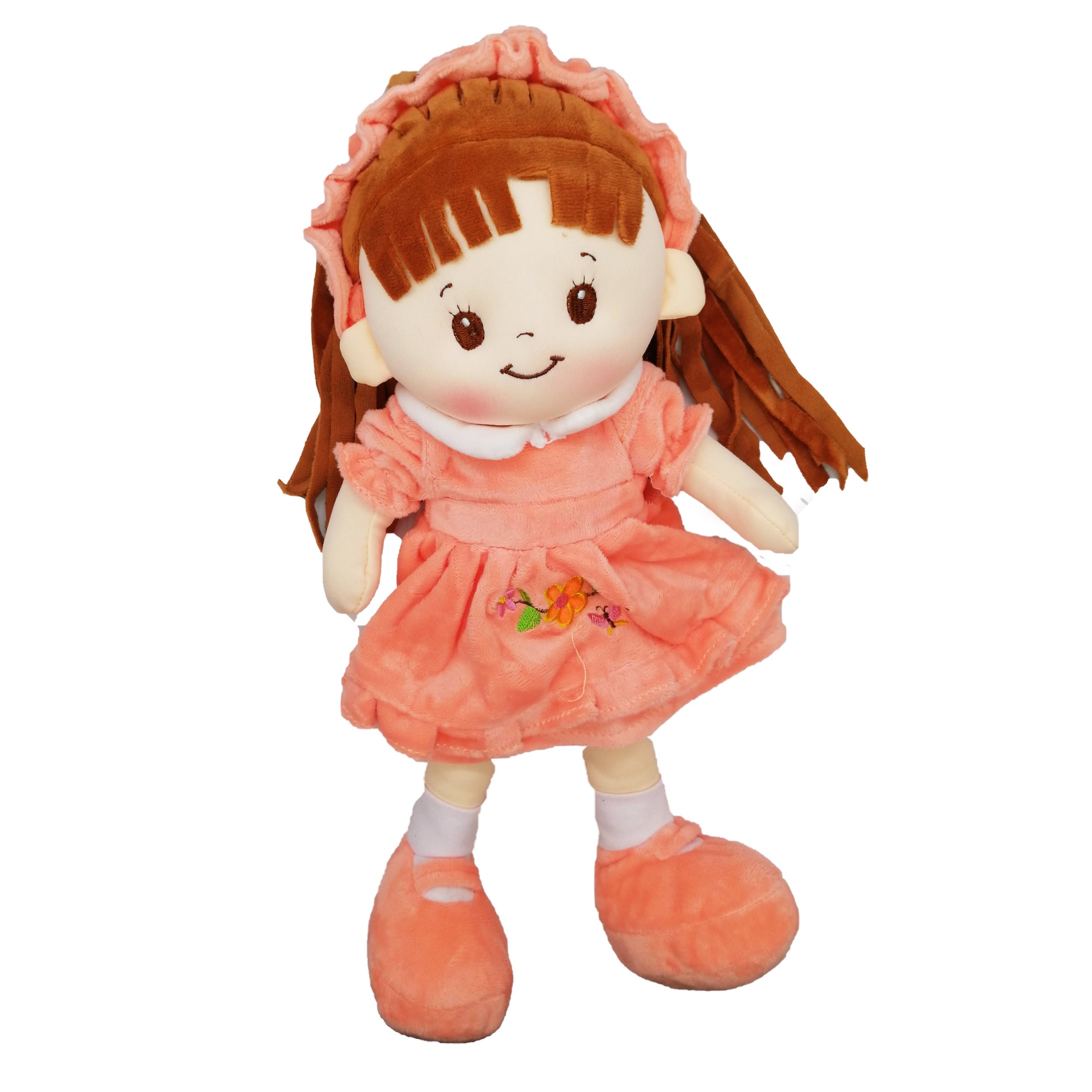 Papusa de Plus ADA, 40cm, in rochita roz si bentita, care canta in limba romana