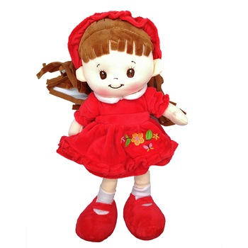 Papusa de Plus ADA, 40cm, in rochita rosie si bentita, care canta in limba romana Papusa de Plus ADA, 40cm, in rochita rosie si bentita, care canta in limba romana