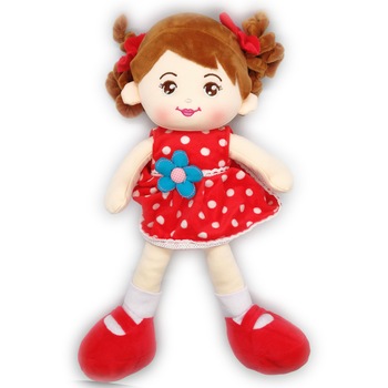 Papusa de Plus ADA Scolarita, 40cm, in rochita rosie cu buline, care canta in limba romana Papusa de Plus ADA Scolarita, 40cm, in rochita rosie cu buline, care canta in limba romana