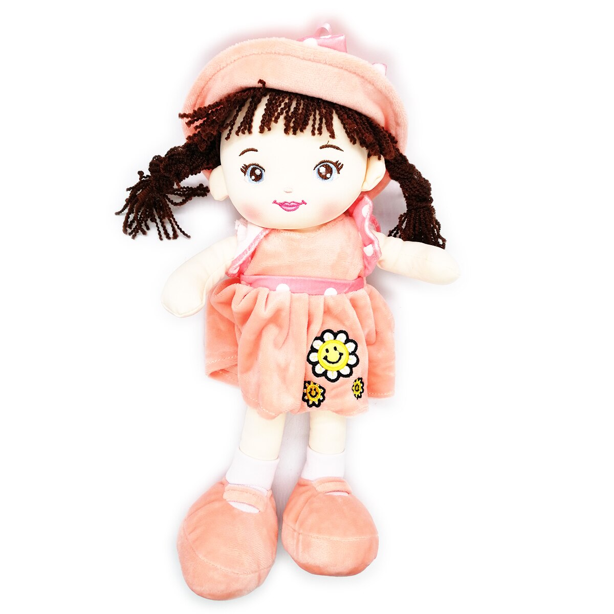 Papusa de Plus ADA, 40cm, in rochita roz si palarie, care spune Rugaciunea