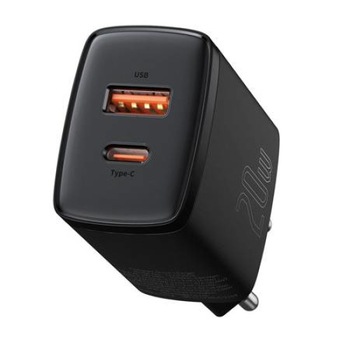 Incarcator de retea, Baseus Compact, CCXJ-B01, 2 porturi, 1 xUSB, 1 x USB-C, EU, Quick Charge, 20W, Universal, Negru Incarcator de retea, Baseus Compact, CCXJ-B01, 2 porturi, 1 xUSB, 1 x USB-C, EU, Quick Charge, 20W, Universal, Negru