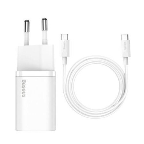 Incarcator de retea, Baseus Super Si, TZCCSUP-L02, 1 port USB-C, EU, Quick Charge, 25W, Universal, Alb, Cablu USB-C inclus