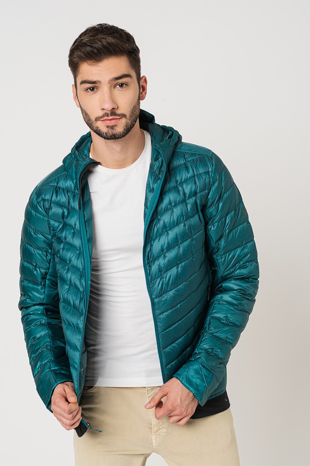Salomon, Geaca cu puf si design matlasat, pentru drumetii Outline, Verde persan