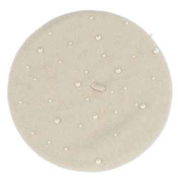 Bereta de dama, 90% lana 10% acrylic, Crem cu perle - BSC336 Bereta de dama, 90% lana 10% acrylic, Crem cu perle - BSC336