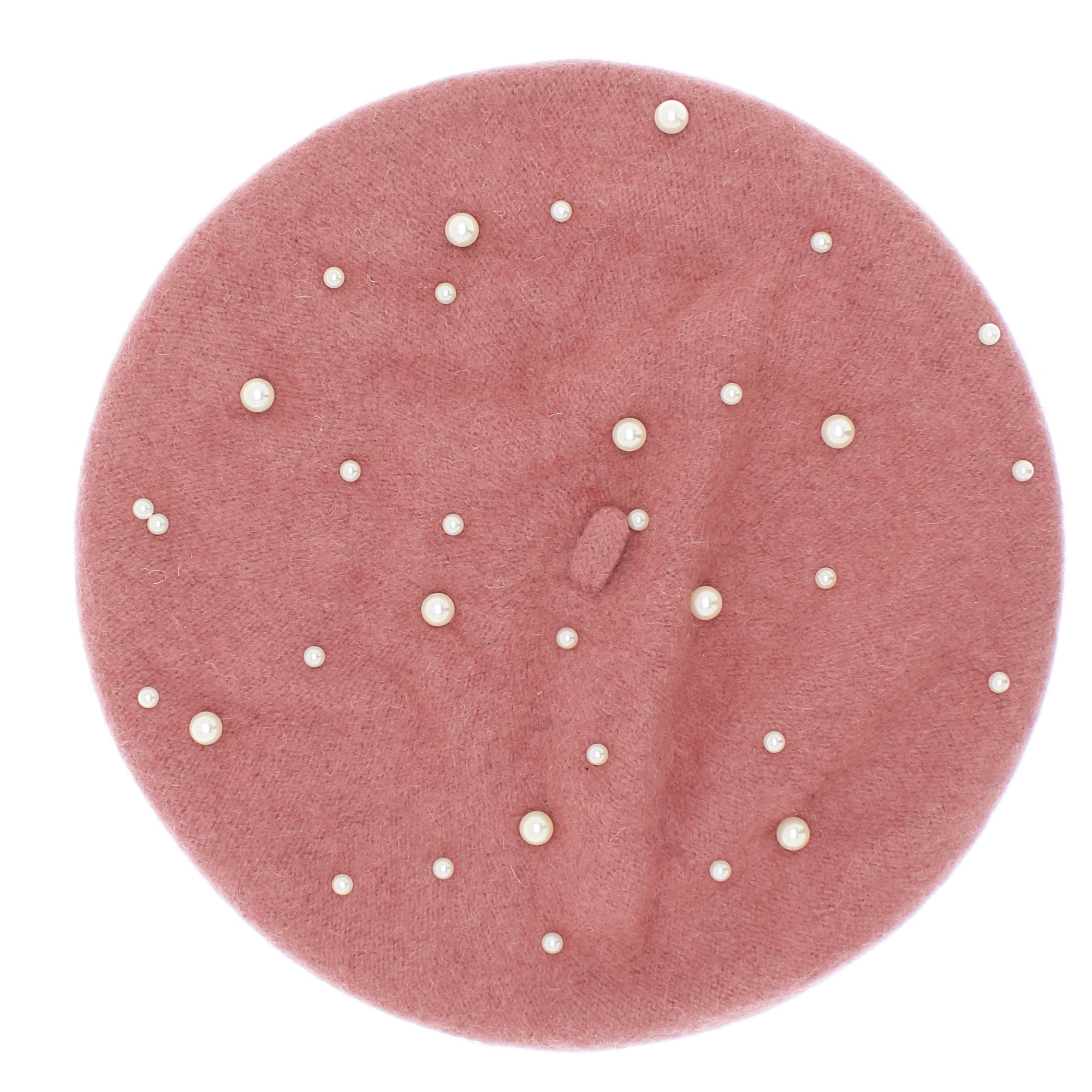 Bereta de dama, 90% lana 10% acrylic, Roz cu perle - BSC330