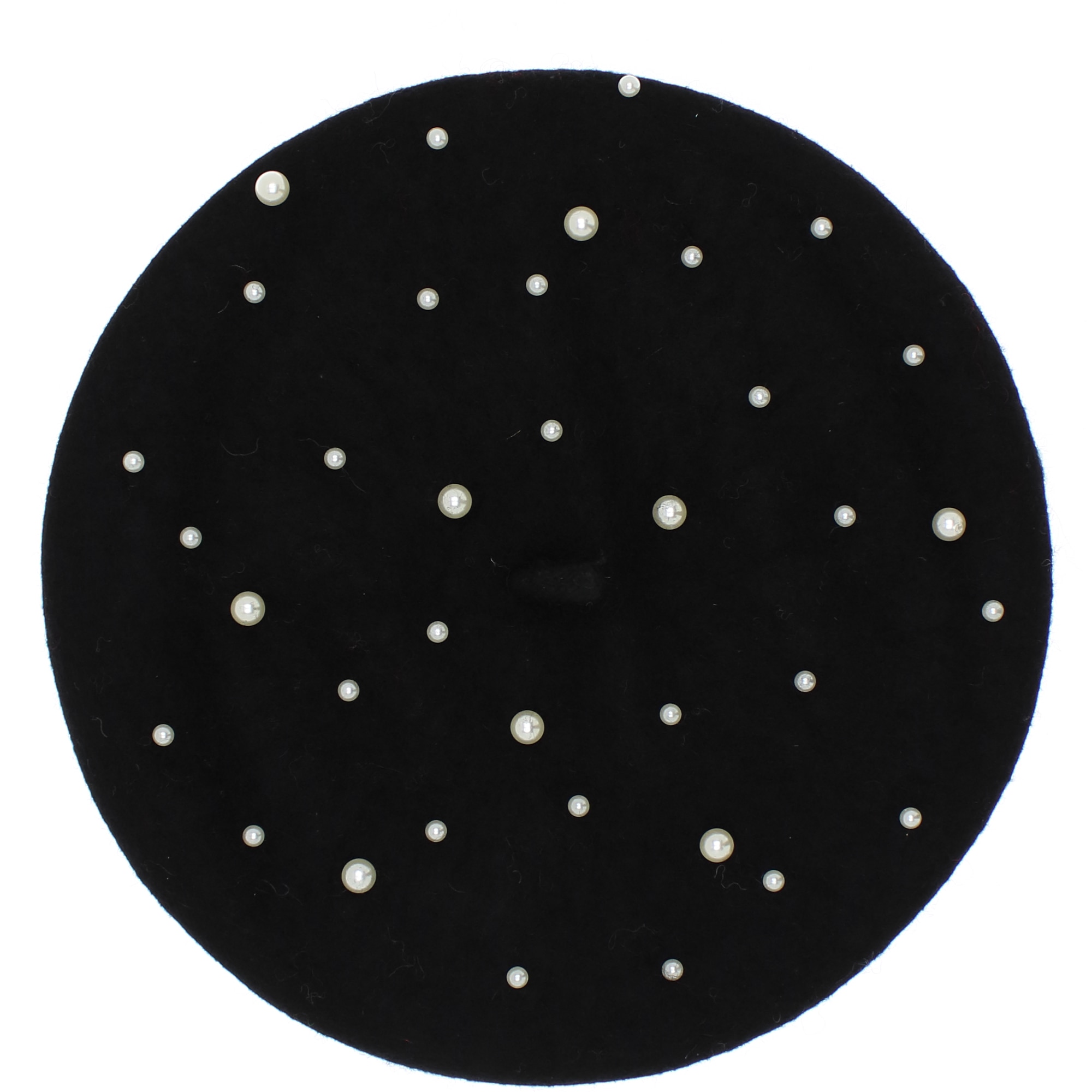 Bereta de dama, 90% lana 10% acrylic, Negru cu perle - BSC327
