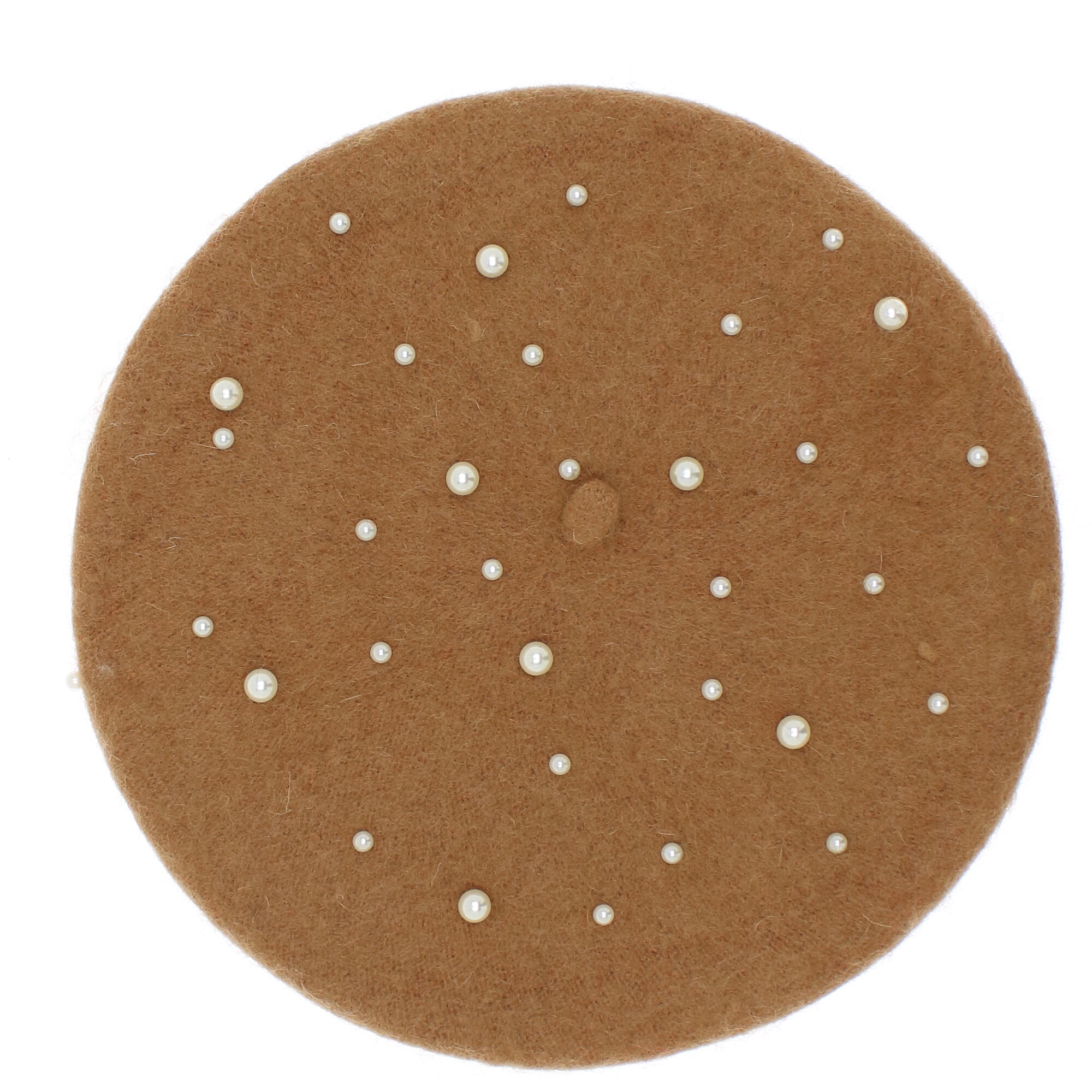 Bereta de dama, 90% lana 10% acrylic, Maro cu perle - BSC332