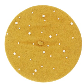 Bereta de dama, 90% lana 10% acrylic, Galben mustar cu perle - BSC333 Bereta de dama, 90% lana 10% acrylic, Galben mustar cu perle - BSC333
