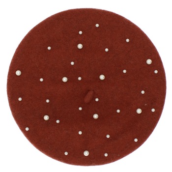 Bereta de dama, 90% lana 10% acrylic, Caramiziu cu perle - BSC334 Bereta de dama, 90% lana 10% acrylic, Caramiziu cu perle - BSC334