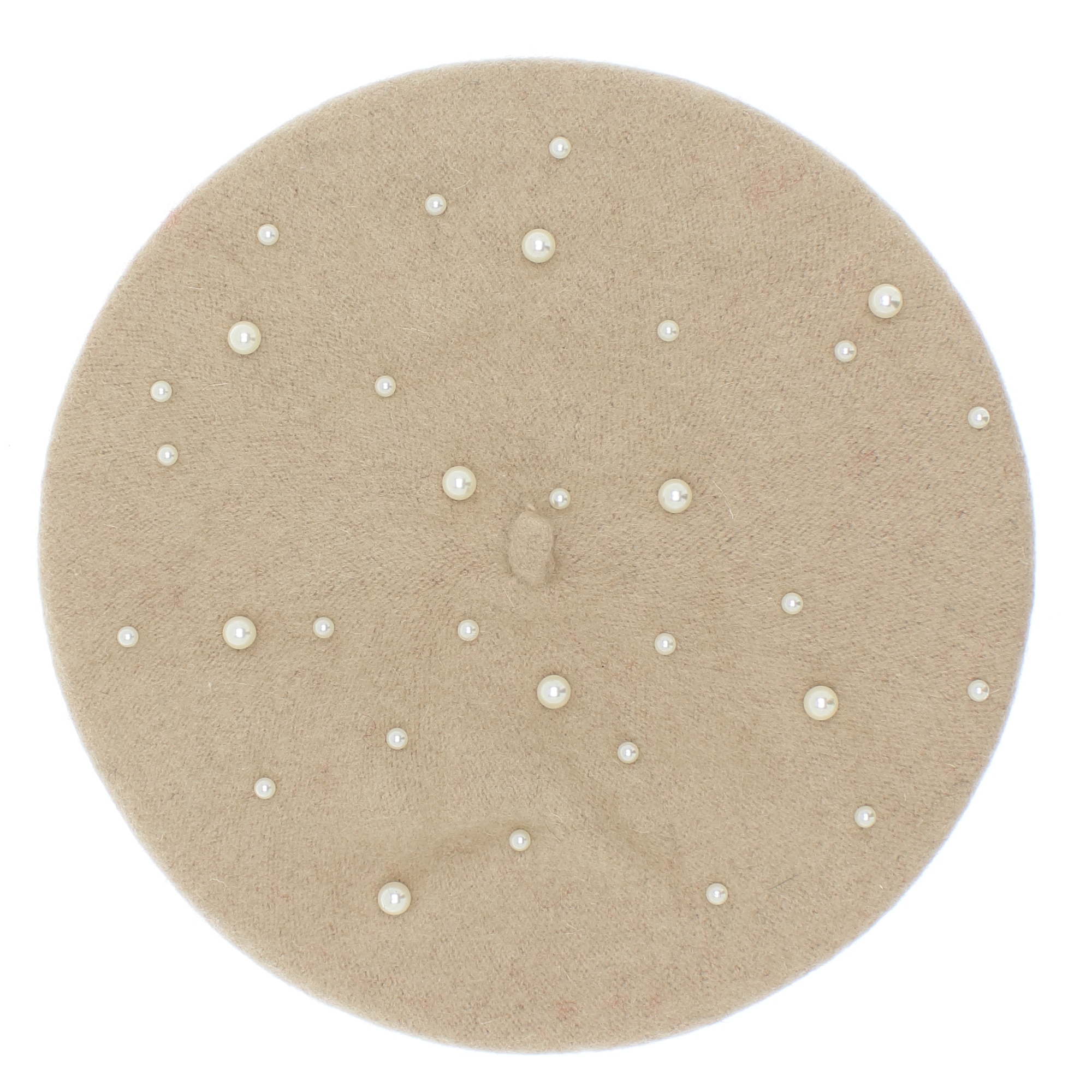 Bereta de dama, 90% lana 10% acrylic, Bej cu perle - BSC335