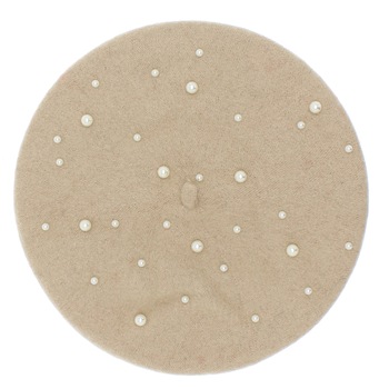 Bereta de dama, 90% lana 10% acrylic, Bej cu perle - BSC335 Bereta de dama, 90% lana 10% acrylic, Bej cu perle - BSC335